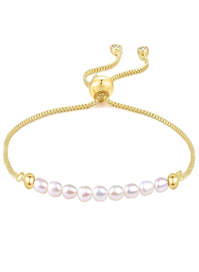 SUMMER LOVE Dainty Gold And Pearl Bracelet | 18K Gold Plated Freshwater Cultured Pearl Bracelet for Women Adjustable Chain (Gold) - Image 1
