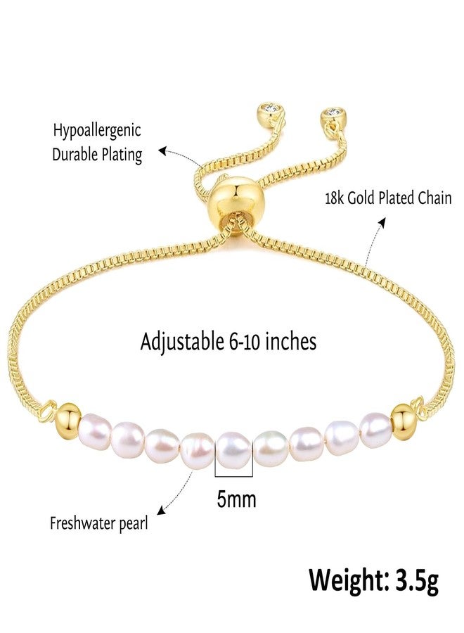 SUMMER LOVE Dainty Gold And Pearl Bracelet | 18K Gold Plated Freshwater Cultured Pearl Bracelet for Women Adjustable Chain (Gold) - Image 4