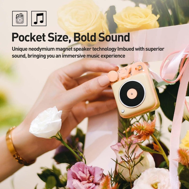 Muzen Mini Bluetooth Speaker, Button Small Cute Portable Metal Retro Wireless Speaker with Loud Volume Great Sound and Portable Lanyard & Gift Bag for Office Classic Vintage Decor - Image 3