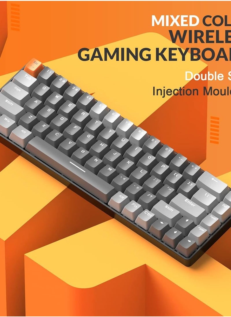 XVersion - K68 Ziyoulang Wireless Mechanical Keyboard, Bluetooth 5.0/2.4G 68-Key Hot Swappable Professional Keyboard with Keycap Puller, Blue Switch for Mac Windows  Business Grey - Image 1