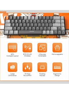XVersion K68 Ziyoulang Wireless Mechanical Keyboard, Bluetooth 5.0/2.4G 68-Key Hot Swappable Professional Keyboard with Keycap Puller, Blue Switch for Mac Windows  Business Grey  - Image 4
