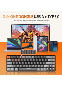 XVersion K68 Ziyoulang Wireless Mechanical Keyboard, Bluetooth 5.0/2.4G 68-Key Hot Swappable Professional Keyboard with Keycap Puller, Blue Switch for Mac Windows  Business Grey  - Image 2