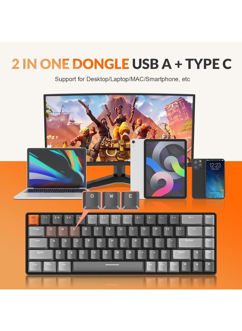 XVersion - K68 Ziyoulang Wireless Mechanical Keyboard, Bluetooth 5.0/2.4G 68-Key Hot Swappable Professional Keyboard with Keycap Puller, Blue Switch for Mac Windows  Business Grey - Image 1