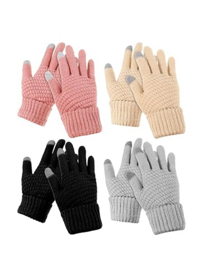 Excefore Women's Touch Screen Gloves, Men Touchscreen Mittens, Warm Winter Gloves, Daily Wear Touchscreen Gloves, Plush Elastic Cuffs Knit Gloves, Winter Warmth Accessories, for Driving Cycling 4 Pairs - Image 1