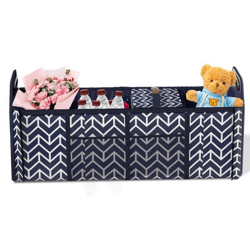 Orionstar Trunk Organizer for car, Foldable Car Storage Bag Portable Insulation Cooler Bag Collapsible Vehicle Organizer Divider Storage Totes with 4 Compartment Cargo Tote for Groceries Caddy SUV, Navy Blue - Image 3