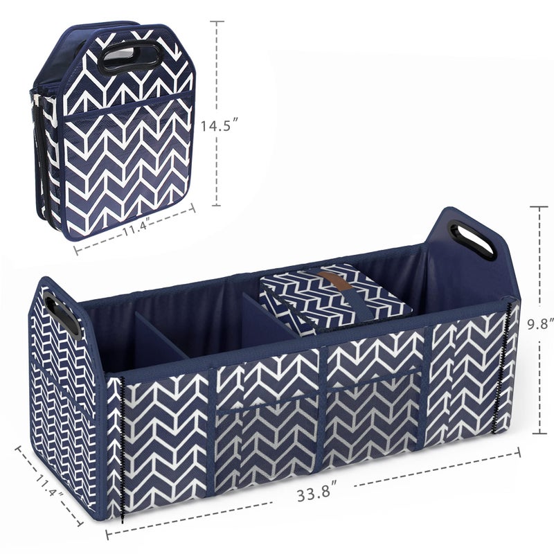 Orionstar Trunk Organizer for car, Foldable Car Storage Bag Portable Insulation Cooler Bag Collapsible Vehicle Organizer Divider Storage Totes with 4 Compartment Cargo Tote for Groceries Caddy SUV, Navy Blue - Image 2