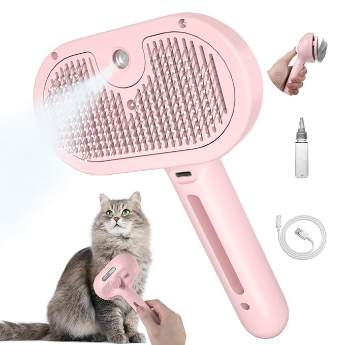 HATCHMATIC Grooming Brush for pets, Static Flying Hair Remover for Dogs & cats comb, Multipurpose Grooming Brush, Self Cleaning Grooming Brush for cats & Dogs - Pink - Image 1