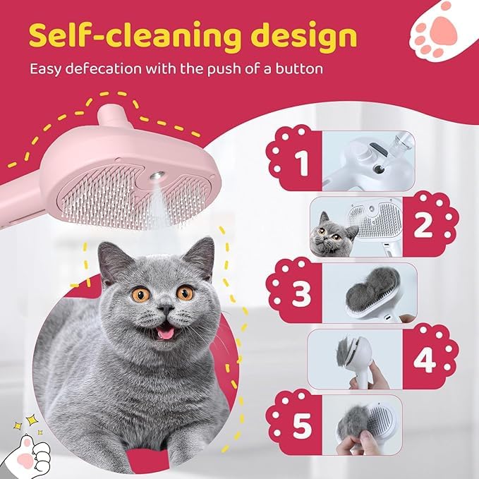 HATCHMATIC Grooming Brush for pets, Static Flying Hair Remover for Dogs & cats comb, Multipurpose Grooming Brush, Self Cleaning Grooming Brush for cats & Dogs - Pink - Image 4