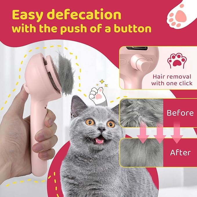 HATCHMATIC Grooming Brush for pets, Static Flying Hair Remover for Dogs & cats comb, Multipurpose Grooming Brush, Self Cleaning Grooming Brush for cats & Dogs - Pink - Image 5