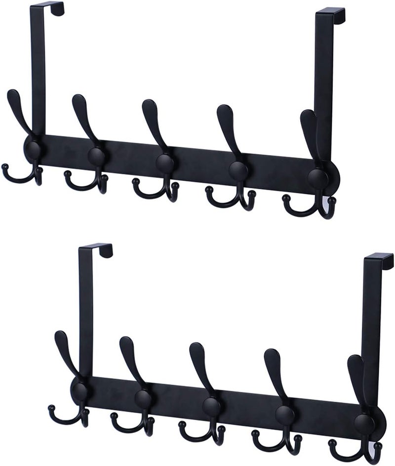 Encozy Over The Door Hooks,Coat Rack for Hanging Clothes Hat Towel (Heavy Duty Black 2pcs) - Image 1