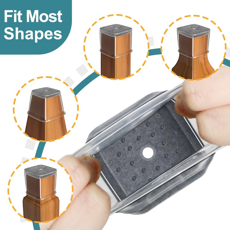 Ansible 24 Pcs Chair Leg Floor Protectors Square, Silicone Felt Furniture Leg Pads Caps Covers for Hardwood Floors (Fit:1-1/2" to 1-7/8") - Image 3