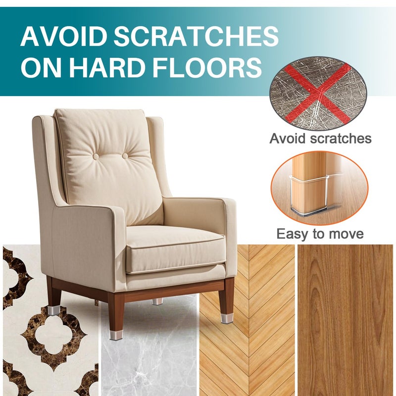 Ansible 24 Pcs Chair Leg Floor Protectors Square, Silicone Felt Furniture Leg Pads Caps Covers for Hardwood Floors (Fit:1-1/2" to 1-7/8") - Image 2
