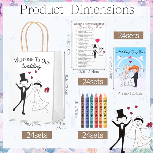 Mooliwe 96 Pcs Wedding Activity Set Include 24 Coloring Books 24 Favor Bags 24 Crayons 24 Scavenger Hunt Sheets for Wedding Activities Game Favor Entertainment Party Supplies - Image 5