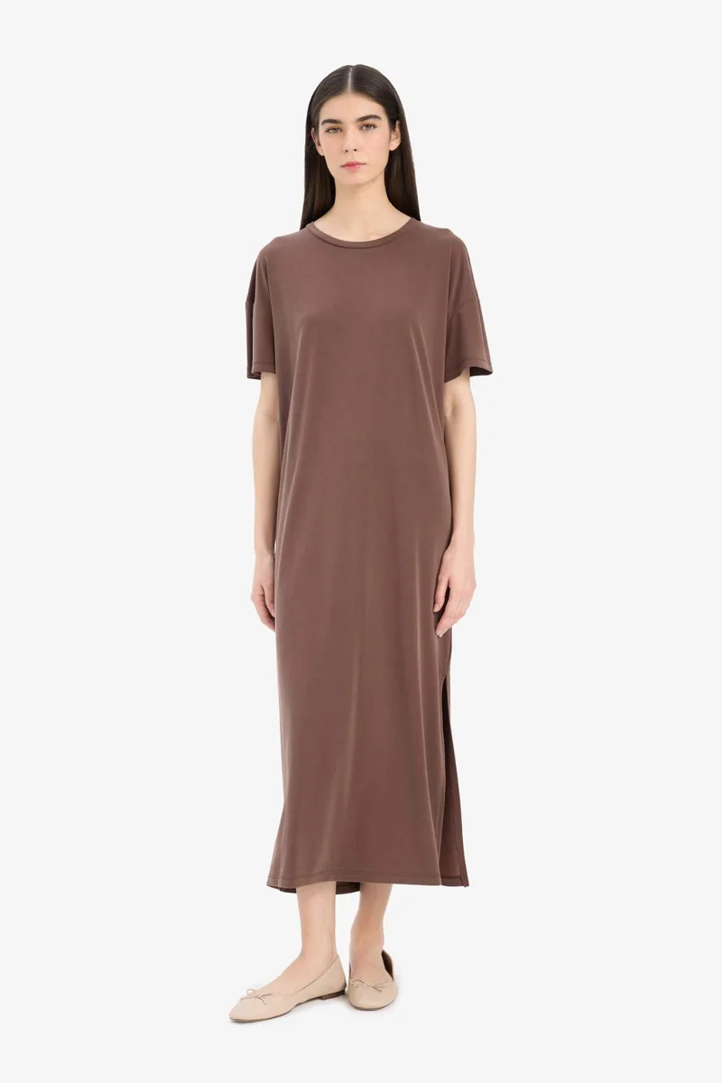 ديفاكتو Crew Neck Modal Short Sleeve Midi Dress
