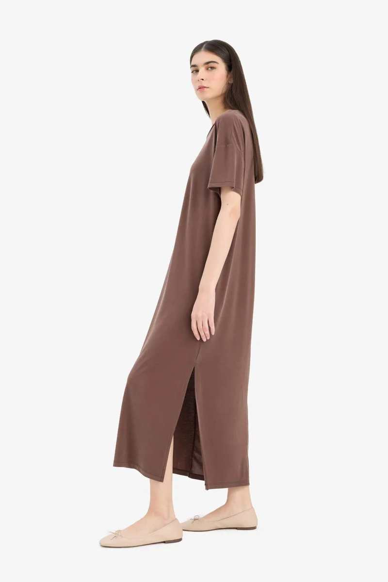 ديفاكتو Crew Neck Modal Short Sleeve Midi Dress