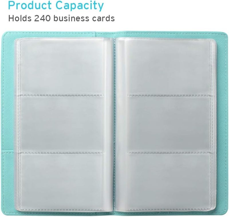Sooez Leather Professional Business Card Book Holder Organizer, 240 Capacity Credit Card Booklet, PU Name Cards Holder Storage File for Men Women, Mint Green - Image 3