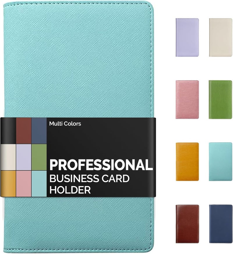 Sooez Leather Professional Business Card Book Holder Organizer, 240 Capacity Credit Card Booklet, PU Name Cards Holder Storage File for Men Women, Mint Green - Image 1