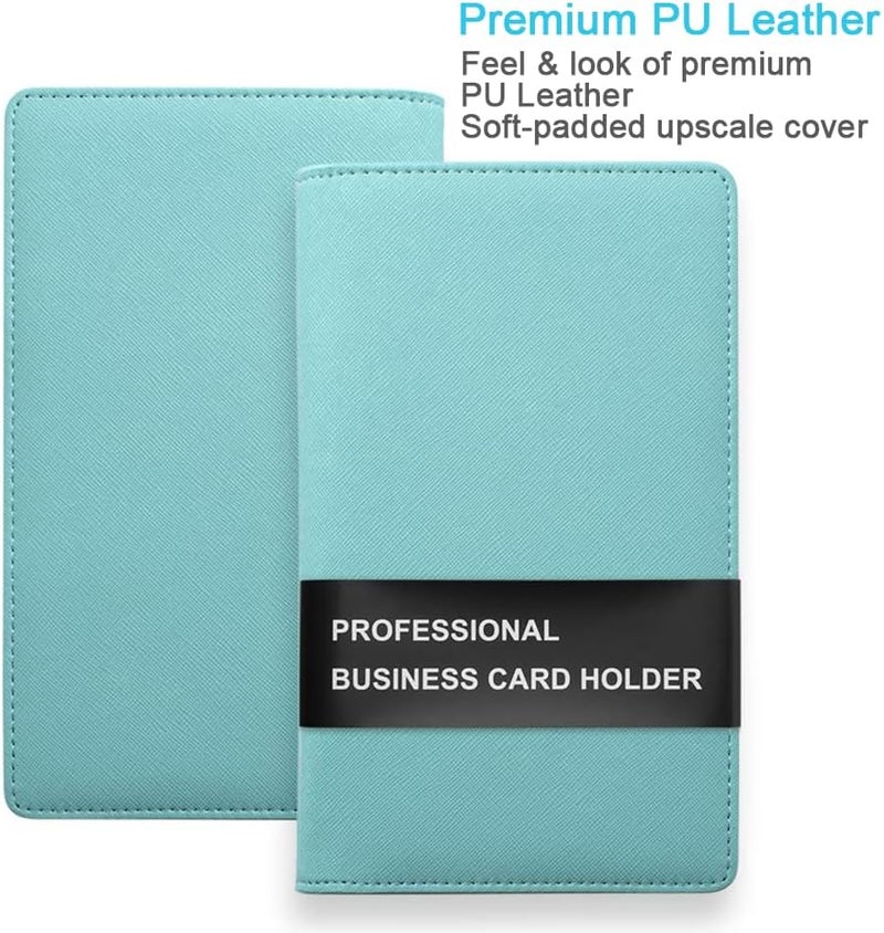 Sooez Leather Professional Business Card Book Holder Organizer, 240 Capacity Credit Card Booklet, PU Name Cards Holder Storage File for Men Women, Mint Green - Image 2