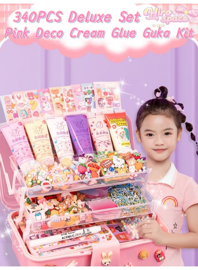 Hirospace 450 Pcs DIY Whipped Cream Clay Glue Craft Set,Multicolor Art Kit with Cartoon Stickers, Accessories & Key Chains, Portable Storage Box, Creative Handmade Gift for Kids - Image 1