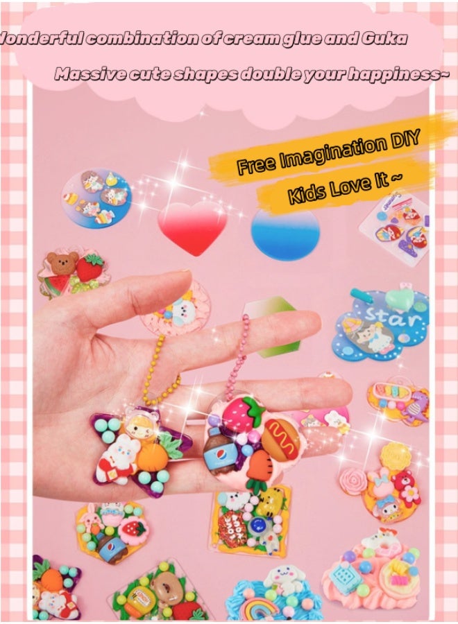 Hirospace 450 Pcs DIY Whipped Cream Clay Glue Craft Set,Multicolor Art Kit with Cartoon Stickers, Accessories & Key Chains, Portable Storage Box, Creative Handmade Gift for Kids - Image 2