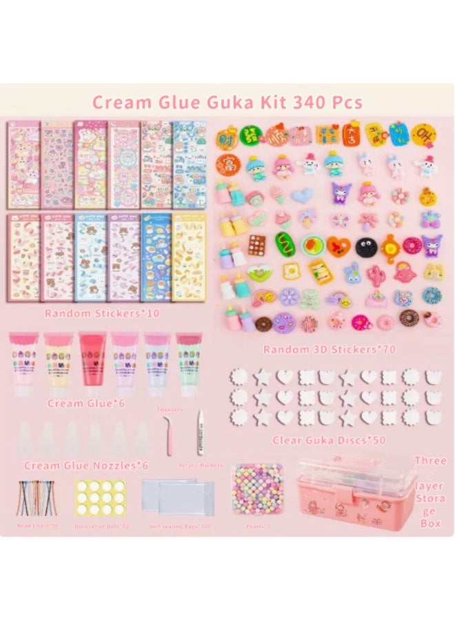 Hirospace 450 Pcs DIY Whipped Cream Clay Glue Craft Set,Multicolor Art Kit with Cartoon Stickers, Accessories & Key Chains, Portable Storage Box, Creative Handmade Gift for Kids - Image 5