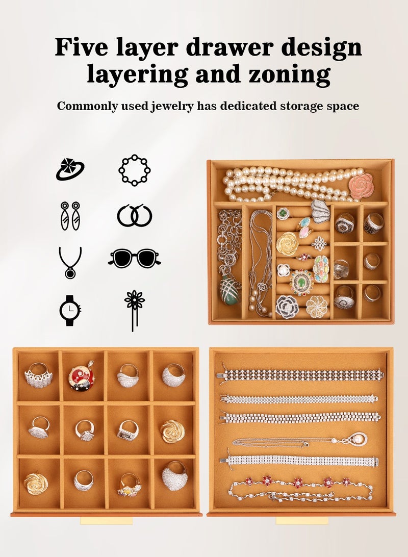 HomarKet Jewelry organizer,Jewelry boxes for women,3 Layers Jewelry Storage Display Box with Glass Lid,Gift for Birthday and Anniversary,3 Drawers,Large Capacity for Necklace Earrings Bracelets Rings,Brown - Image 2