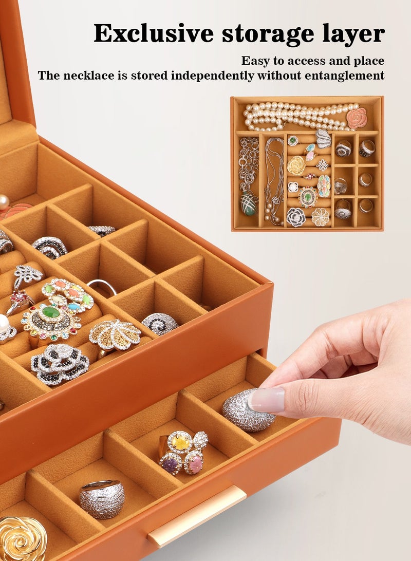HomarKet Jewelry organizer,Jewelry boxes for women,3 Layers Jewelry Storage Display Box with Glass Lid,Gift for Birthday and Anniversary,3 Drawers,Large Capacity for Necklace Earrings Bracelets Rings,Brown - Image 5