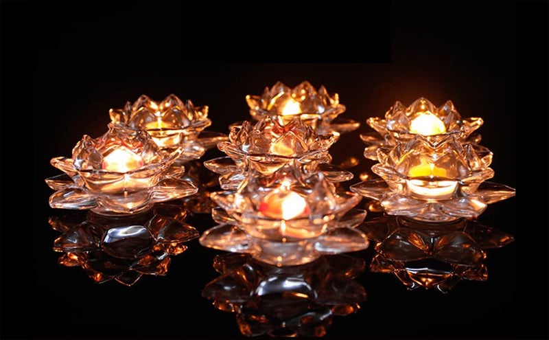 WQR Glass Lotus Flower Tea Light Candle Holder, Clear Glass, Perfect for Lighting Decoration, Corporate Gifts, Home Decor and Festivals Like Diwali, Christmas or Eid, Set of 1 - Image 5