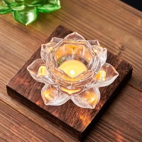 WQR Glass Lotus Flower Tea Light Candle Holder, Clear Glass, Perfect for Lighting Decoration, Corporate Gifts, Home Decor and Festivals Like Diwali, Christmas or Eid, Set of 1 - Image 4