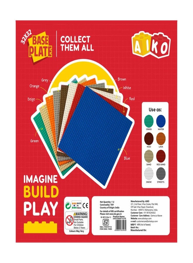 AIKO Classic Base Plate 32 x 32 Studs (10" x 10") | ABS Plastic Building Base | Compatible with Major Block Brands | Ideal Gift for Kids 4+ | Pack of 3 (Green, Beige, White) - Image 3