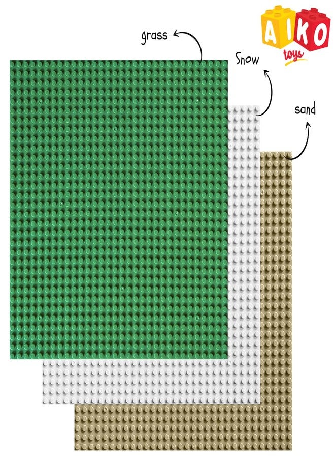 AIKO Classic Base Plate 32 x 32 Studs (10" x 10") | ABS Plastic Building Base | Compatible with Major Block Brands | Ideal Gift for Kids 4+ | Pack of 3 (Green, Beige, White) - Image 2