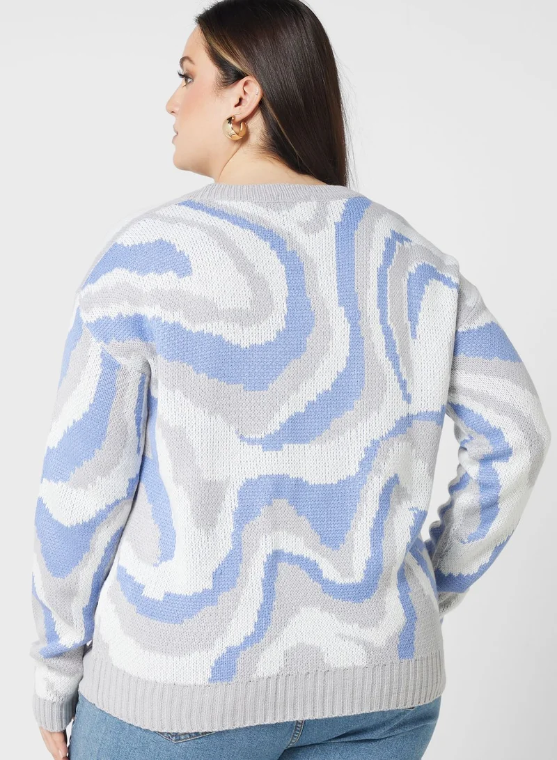 Ginger Plus Printed Crew Neck Sweater