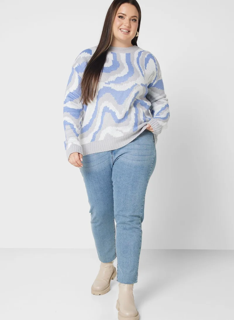 Ginger Plus Printed Crew Neck Sweater