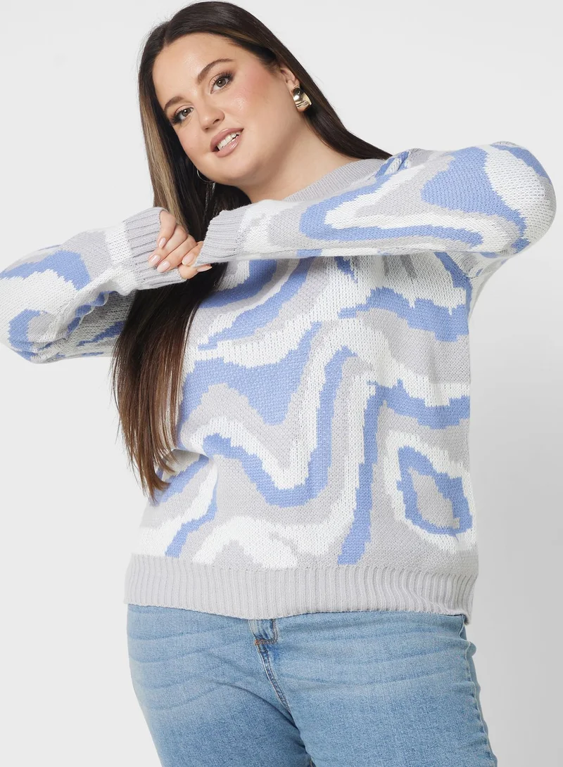 Ginger Plus Printed Crew Neck Sweater