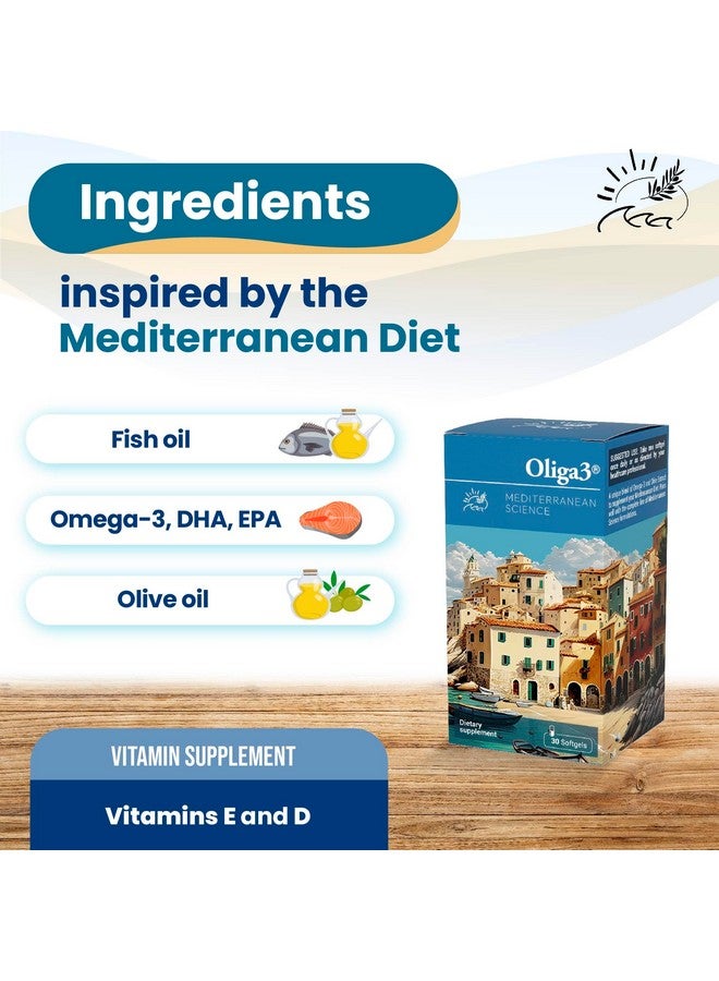 Generic Oliga3 Omega-3 EPA DHA with Olive Oil, Vitamin D, E | Mediterranean Diet Inspired Supplement for Cardiovascular & Cognitive Health | 30 Softgels  - Image 3