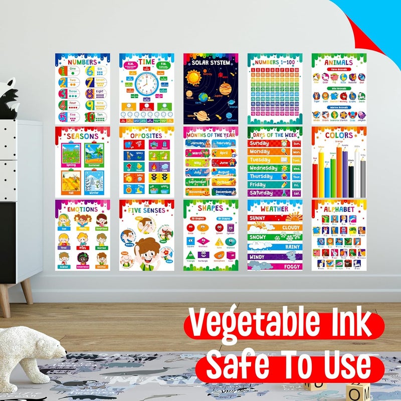 SpriteGru 15 Packs Educational Poster, Thick Early Learning Posters Waterproof & Tear Proof with PET Film, Alphabet/Animals/Opposites/Emotions/Numbers Posters for Kindergarten Preschool Toddlers (14.5”x11”) - Image 5