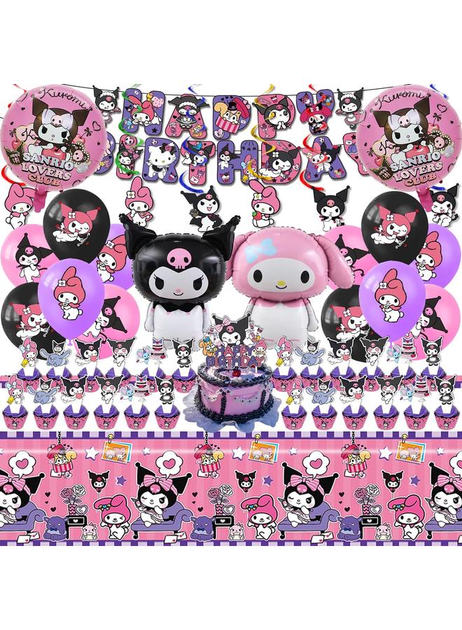 Bluejw Kuromi Birthday Party Supplies, Party Decorations Set Include Banner, Balloons, Hanging Swirls, Cake Cupcake Toppers, Tablecloth for Girls Kuromi Theme Party - Image 1