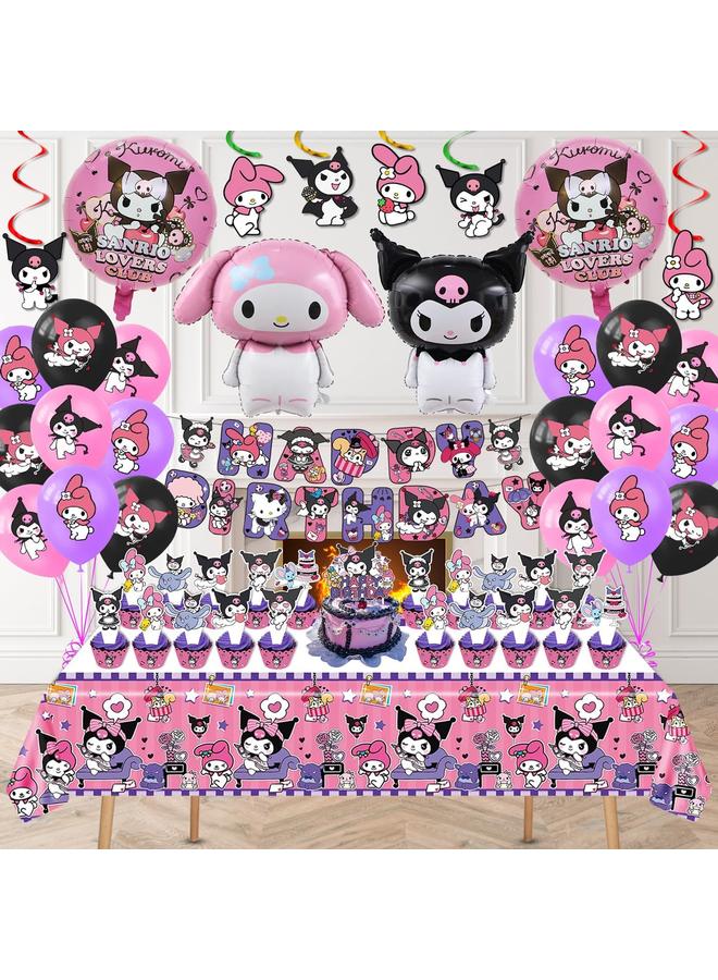 Bluejw Kuromi Birthday Party Supplies, Party Decorations Set Include Banner, Balloons, Hanging Swirls, Cake Cupcake Toppers, Tablecloth for Girls Kuromi Theme Party - Image 5