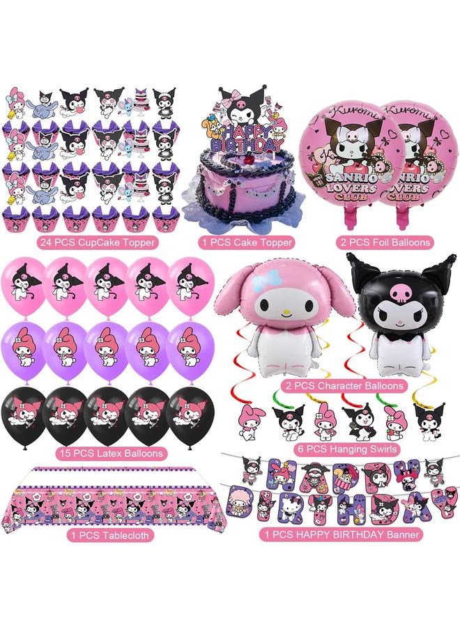 Bluejw Kuromi Birthday Party Supplies, Party Decorations Set Include Banner, Balloons, Hanging Swirls, Cake Cupcake Toppers, Tablecloth for Girls Kuromi Theme Party - Image 2