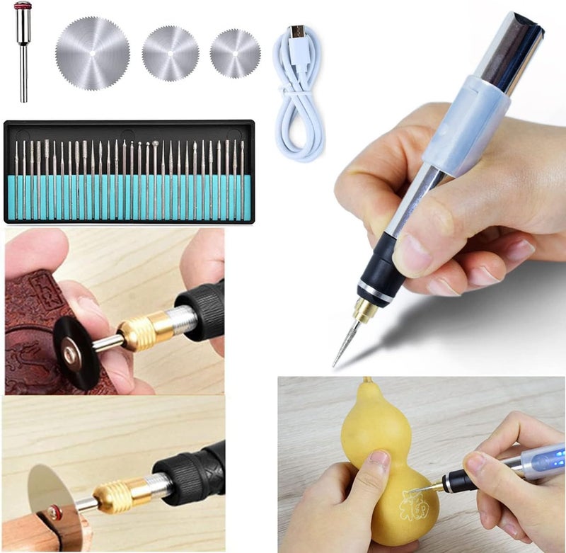 SYOSI Electric Engraving Pen Rotary Tool Kit, Usb Rechargeable Engraving Pen With Type-C Interface, Portable Mini Engraver Tools, Diy Rotary Etching Pen For Carving Glass Jewelry Making Rotary - Image 2