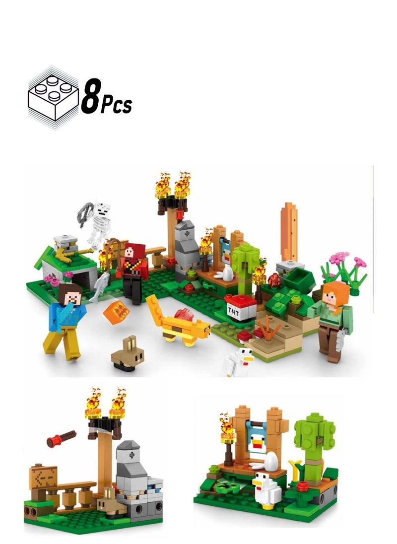 Sembo 5602 - Pixel world series building blocks - Set of 8 - Green