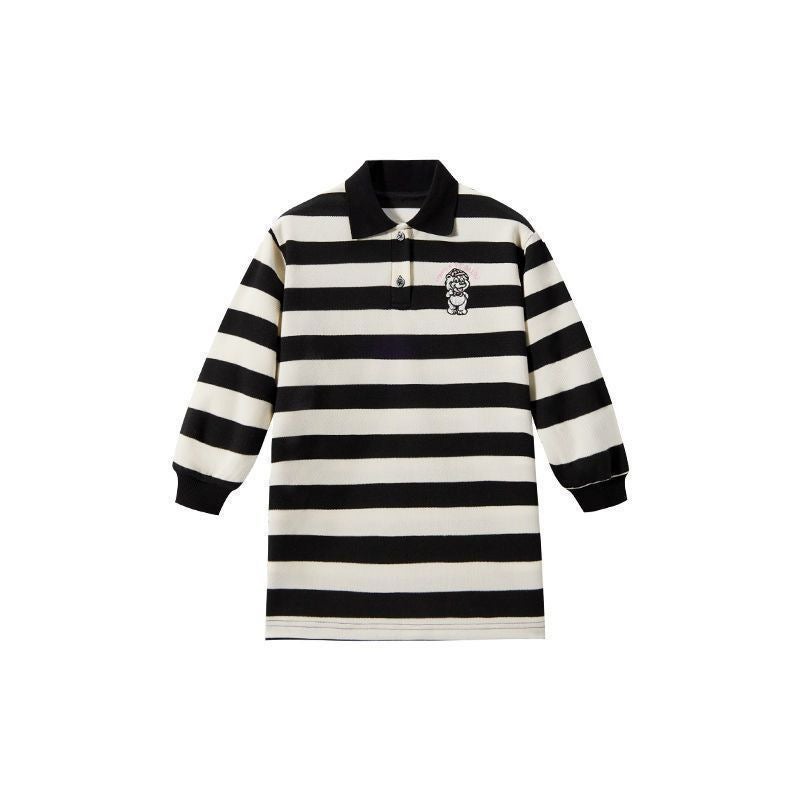 Girls Early Autumn Striped Sweatshirt Skirt 2024 New Stylish Cartoon Long Sleeve Mid-Length T-Shirt Skirt stripes 