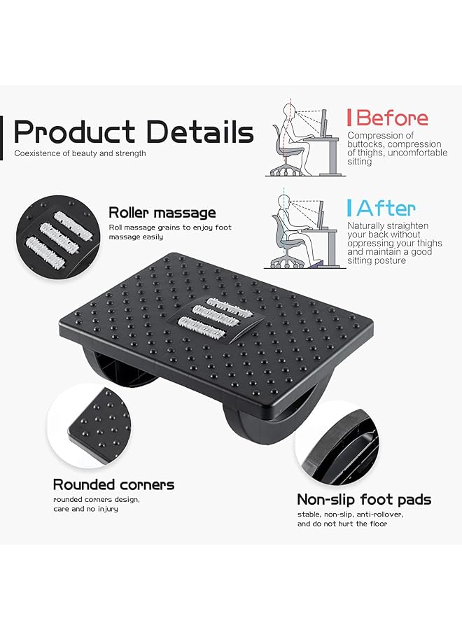 Foot Rest For Under Desk At Work Ergonomic Foot Stools For Under Office Desk Rocking Footrest With Roller Massager Leg Rest For Chair Computer Gaming Promote Leg Circulation