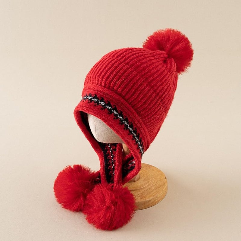 XYX Winter Warm Elastic Soft Ear Protection Knitted Sherpa Ski Hats Fleece Lined Peruvian Cover Ears Beanie Hat (US, Alpha, One Size, H1-red) - Image 5