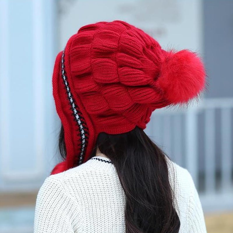XYX Winter Warm Elastic Soft Ear Protection Knitted Sherpa Ski Hats Fleece Lined Peruvian Cover Ears Beanie Hat (US, Alpha, One Size, H1-red) - Image 4