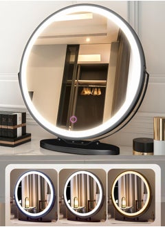 XiuWoo 50cm Vanity Makeup Mirror with Lights, 3 Color Lighting Dimmable LED Mirror, Touch Control, 360°Rotation, High-Definition Large Round Lighted Up Mirror for Bedroom Table Desk,Black  - Image 1