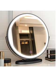 XiuWoo 50cm Vanity Makeup Mirror with Lights, 3 Color Lighting Dimmable LED Mirror, Touch Control, 360°Rotation, High-Definition Large Round Lighted Up Mirror for Bedroom Table Desk,Black  - Image 2