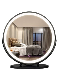 XiuWoo 50cm Vanity Makeup Mirror with Lights, 3 Color Lighting Dimmable LED Mirror, Touch Control, 360°Rotation, High-Definition Large Round Lighted Up Mirror for Bedroom Table Desk,Black  - Image 3