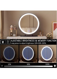 XiuWoo 50cm Vanity Makeup Mirror with Lights, 3 Color Lighting Dimmable LED Mirror, Touch Control, 360°Rotation, High-Definition Large Round Lighted Up Mirror for Bedroom Table Desk,Black  - Image 4