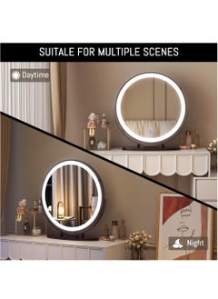 XiuWoo 50cm Vanity Makeup Mirror with Lights, 3 Color Lighting Dimmable LED Mirror, Touch Control, 360°Rotation, High-Definition Large Round Lighted Up Mirror for Bedroom Table Desk,Black  - Image 5